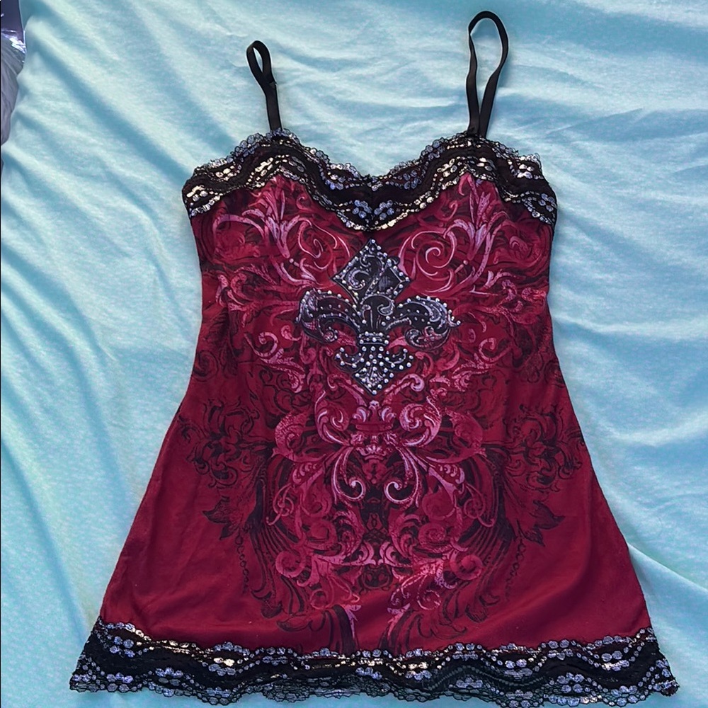 Elegant Red and Black Lace Camisole